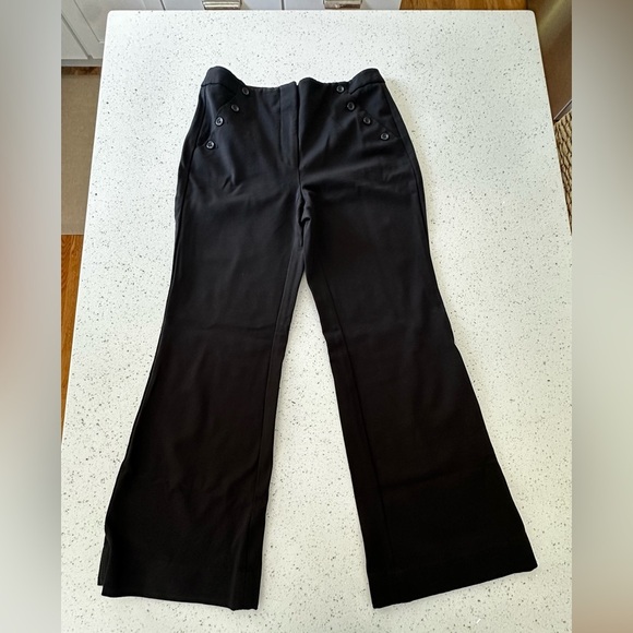 White House Black Market black sailor button Black Flare Leg Pants 8R stretchy - Picture 6 of 7